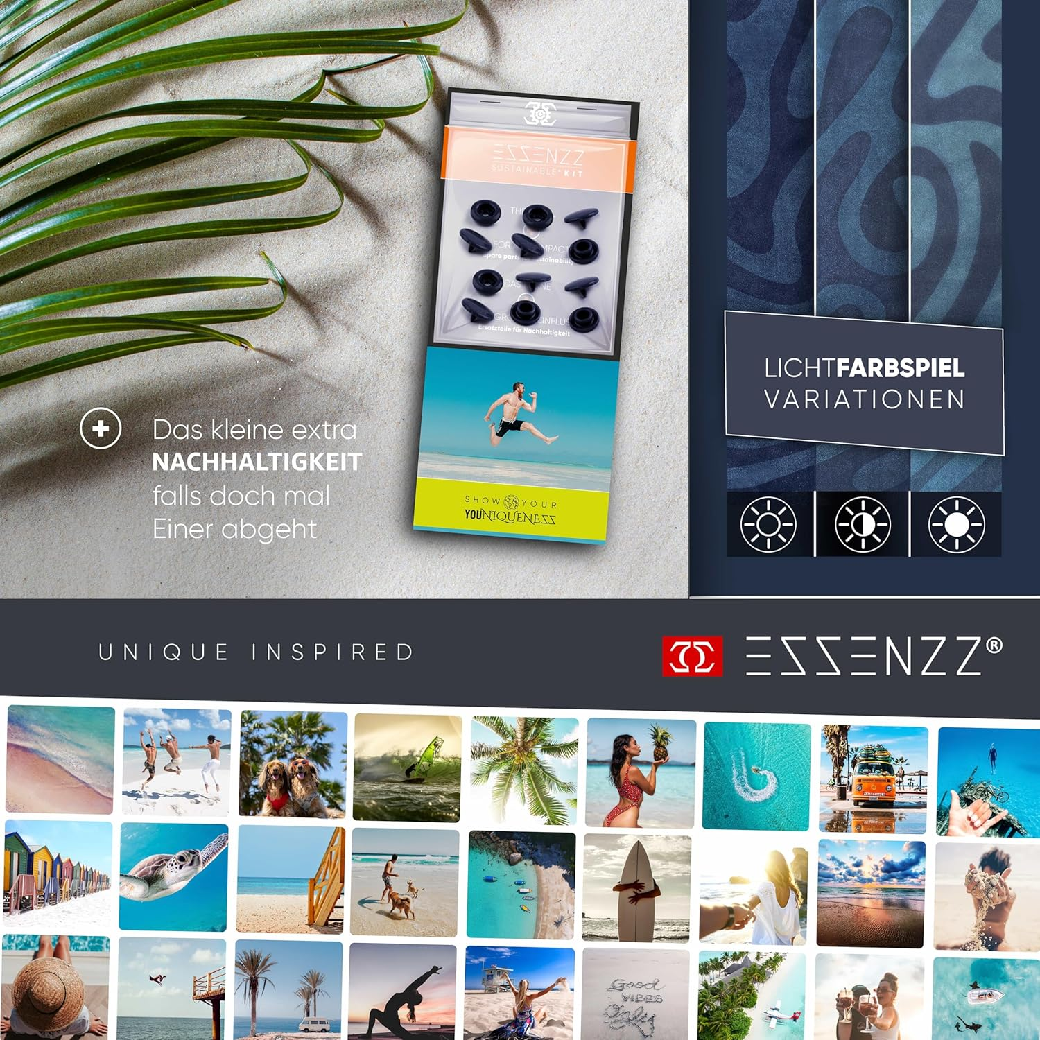 ESSENZZ Beachsta - Innovative Microfibre Bath Towel Large / 2 X Beach Towels - Set of 2 Bath Towels Large 90 X 180 Cm = Beach Towel XXL 170 X 180 Cm Beach Blanket Beach Mat image number 2