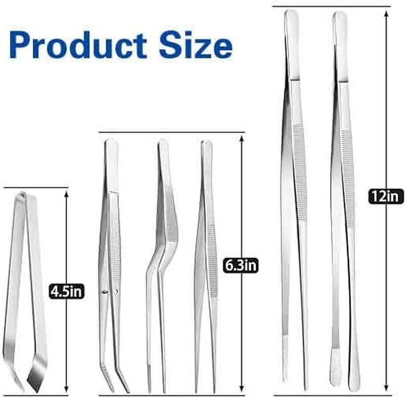 Professional 6 Pcs Stainless Steel Cooking Tweezer Tongs Set for Chef, Seafood, BBQ Etc, 12"And 6.3" image number 2