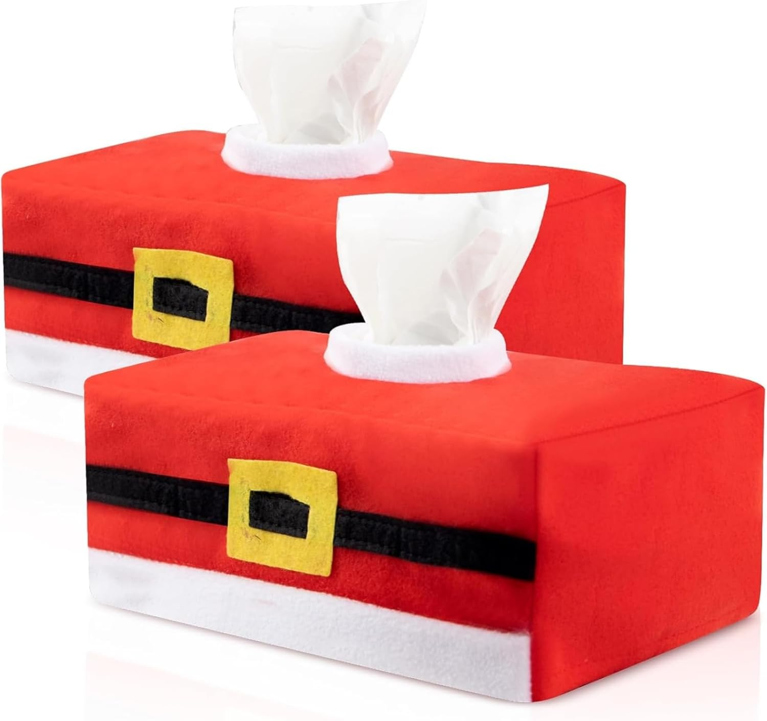2 Packs Christmas Tissue Box Covers, Rectangular Santa Belt Paper Towel Holders, Festive Tissue Box for Car, Living Room, Kitchen and Holiday Decorations image number 2