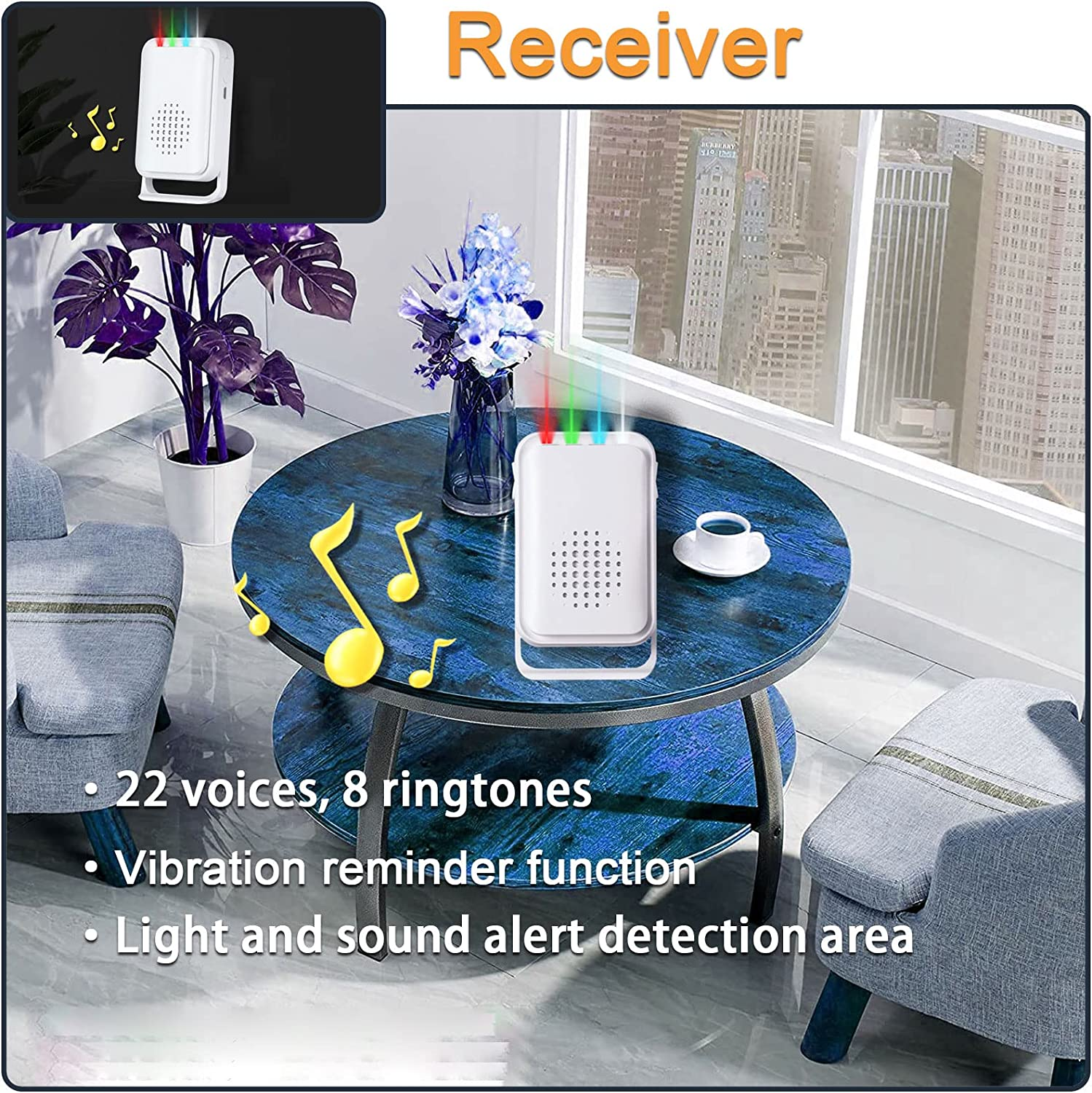 Honeteek Door Chime, Door Chime for Business Store Entry Alert, Wireless Doorbell with 918 FT Range for Home Elderly, Door Alarms When Opened for Home Door LED Indicators (2 Sensor & 1 Receiver) image number 2