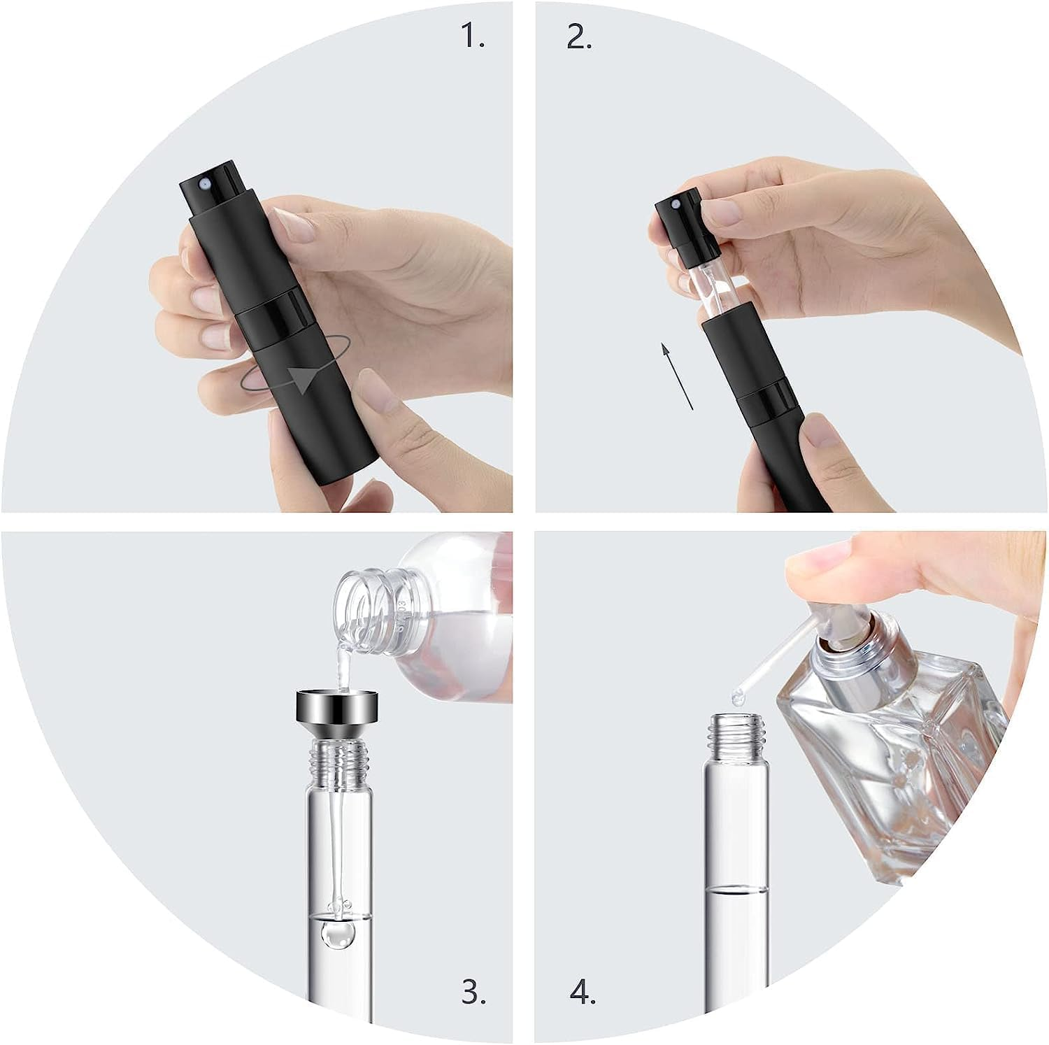 Mini Travel Perfume Atomizer,8Ml Portable Refillable Bottle,Aluminium Twist Type Pocket Fragrance Atomizer for Women and Men (Black) image number 4