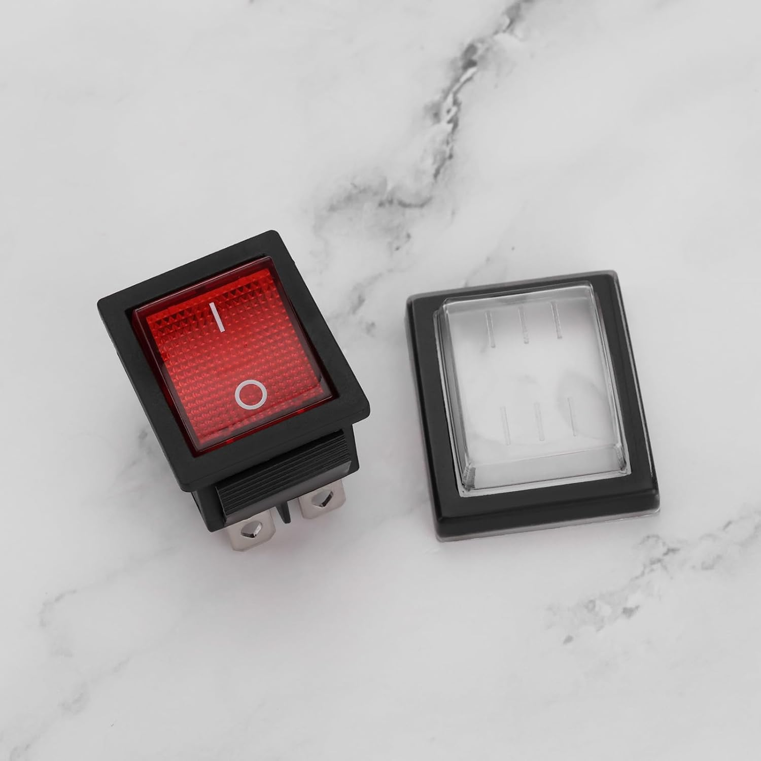 Emagtech 4Ocs 16A 250V Waterproof Rocker Arm Self Locking Power Switch 4Pin 2 Position Switch with Dust Cover LED Light Toggle Switch for Car and Vessel Red and Black image number 5