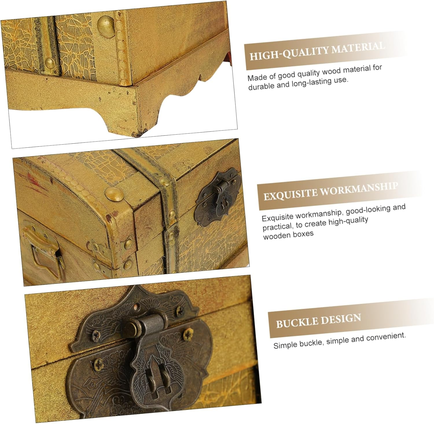 MAGICLULU Retro Pirate Box Lock Wooden Vintage Treasure Chest for Cosplay Props Decorative Storage Case for Home Party Use image number 5