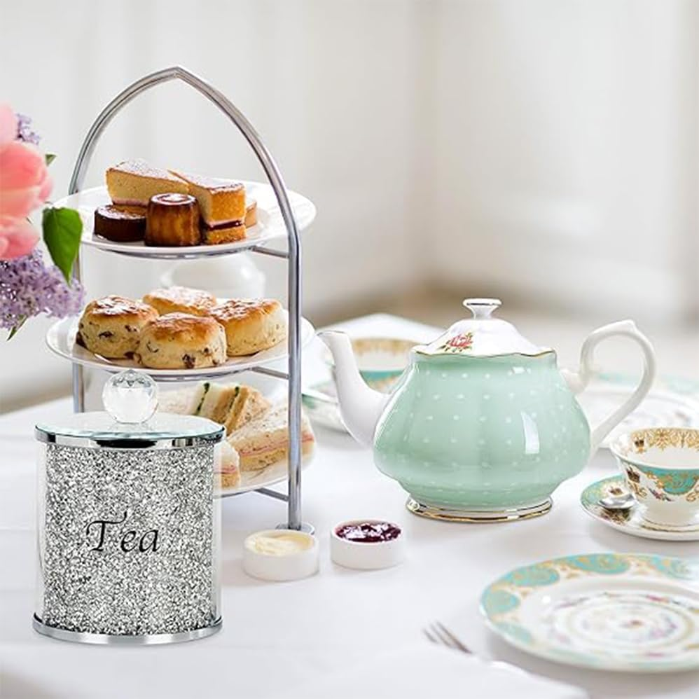 3 Pack Diamonds Canisters Set, Decorative Coffee Tea Sugar Canisters with Crushed Crystal Diamonds, Glass Food Storage Containers, Bling Jar for Kitchen Countertop Decor with Label & Lid image number 2