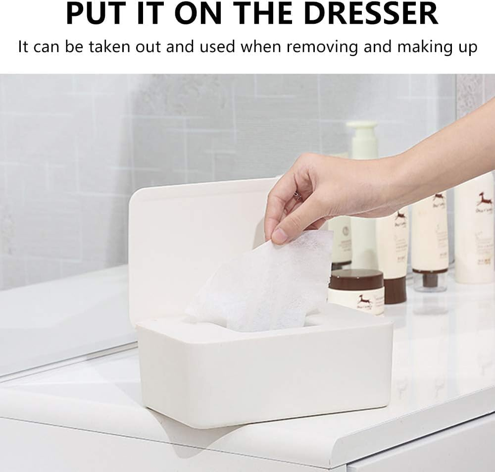 Baby Wipes Dispenser, Pull Wipes Dispenser with Moisture Seal Secure Lid,Baby Wipes Case Holder Keeps Wipes Fresh, Perfect Look Wipe Containers with Sealing Design (White, 1Pcs) image number 5