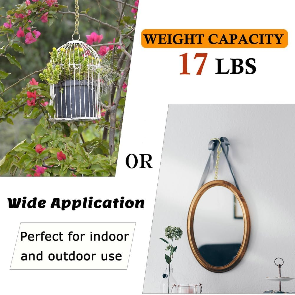 236 Inch Gold Hanging Baskets Chains - Adjustable Length, Brass Decorative Metal Chain with a Great Assortment of Hooks for Hanging Bird Feeders Planters Baskets Billboards Ornaments, Chain Hooks DIY image number 4