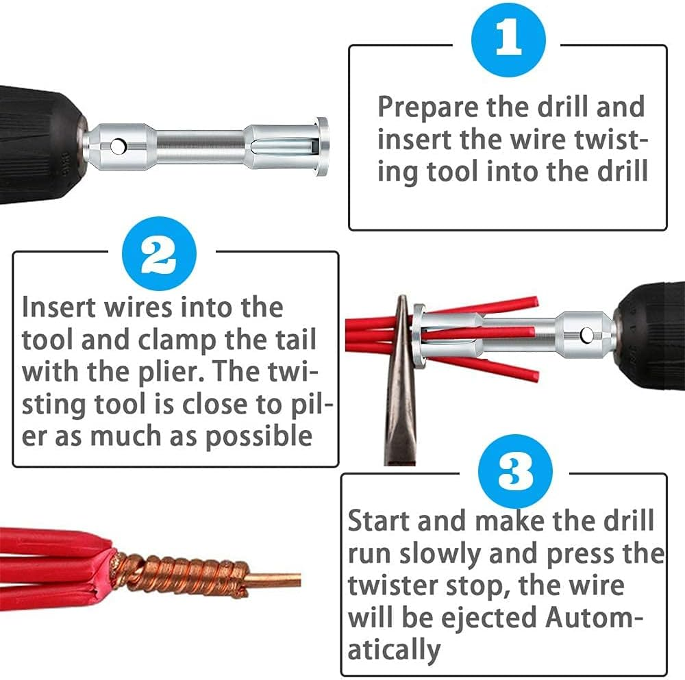 FUTISKY Wire Twister, Wire Stripper and Twister, Portable Quick Connector Twist Wire Tool for Power Drill Drivers, Power Tool Accessories, Silver Steel, 2.5 - 4 Square 5 Lines image number 1