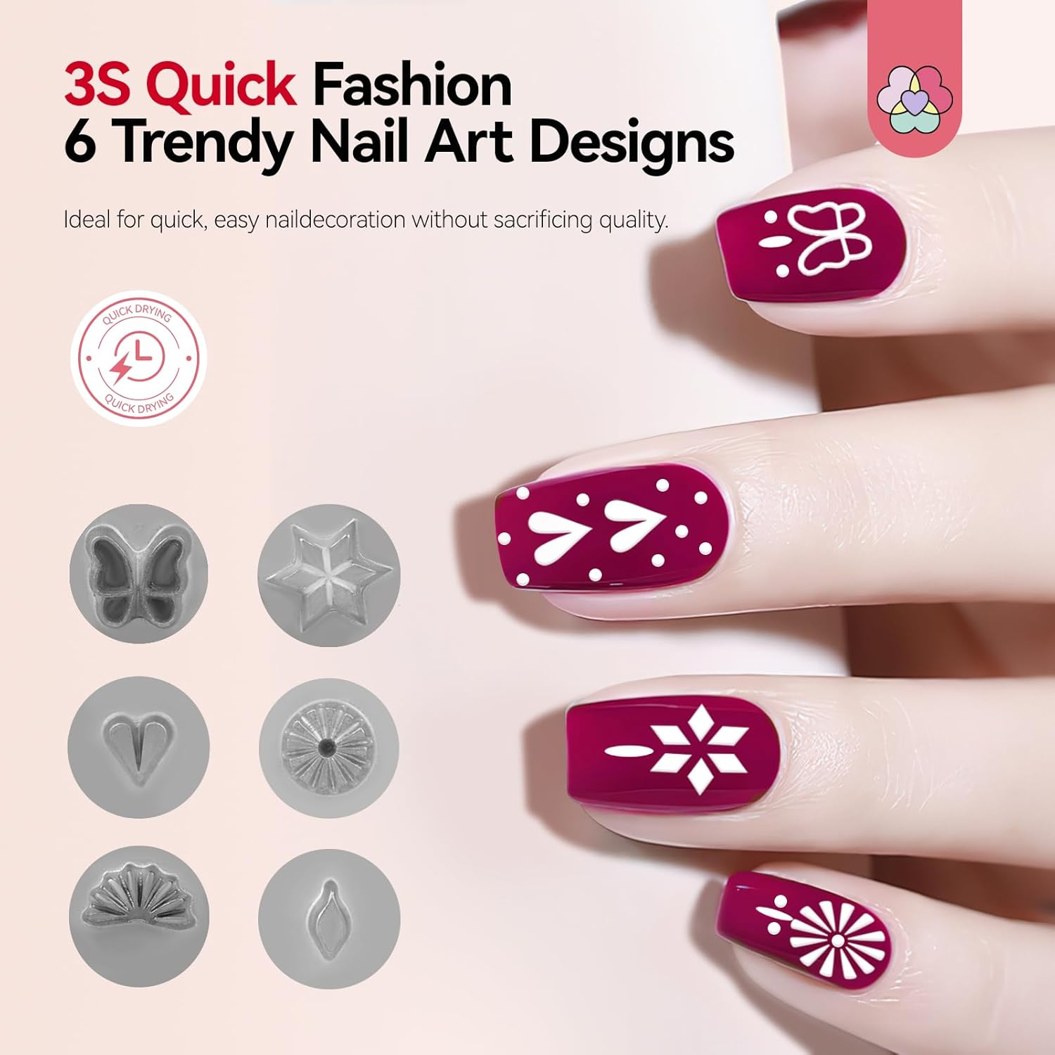 SAVILAND Essentials 3S Instant Nail Art Stamp Pen Set: Quick Precision Nail Stamp Pen with 6 PCS Different Pattern Flower Nails Art Stamp Pen for Nails Painting Gel Nails Nail Polish Beginner DIY Salon Manicures