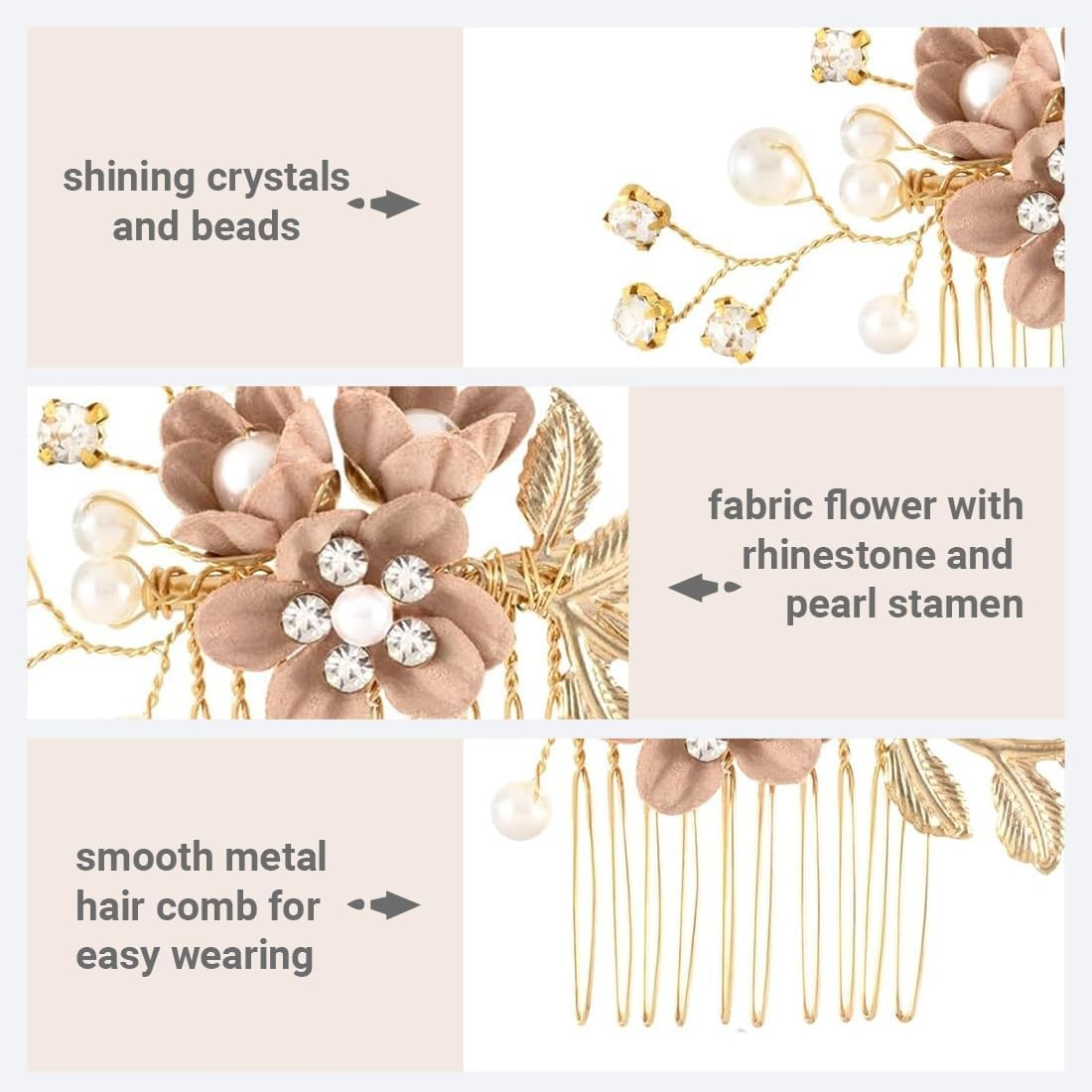 SGERUFZ Pack of 4 Wedding Hair Combs Rhinestone Hairpin Crystal Accessories Beads Headpiece Updo for Women Girls Party Prom Bridesmaids Flower Girl (Pink Flowers)