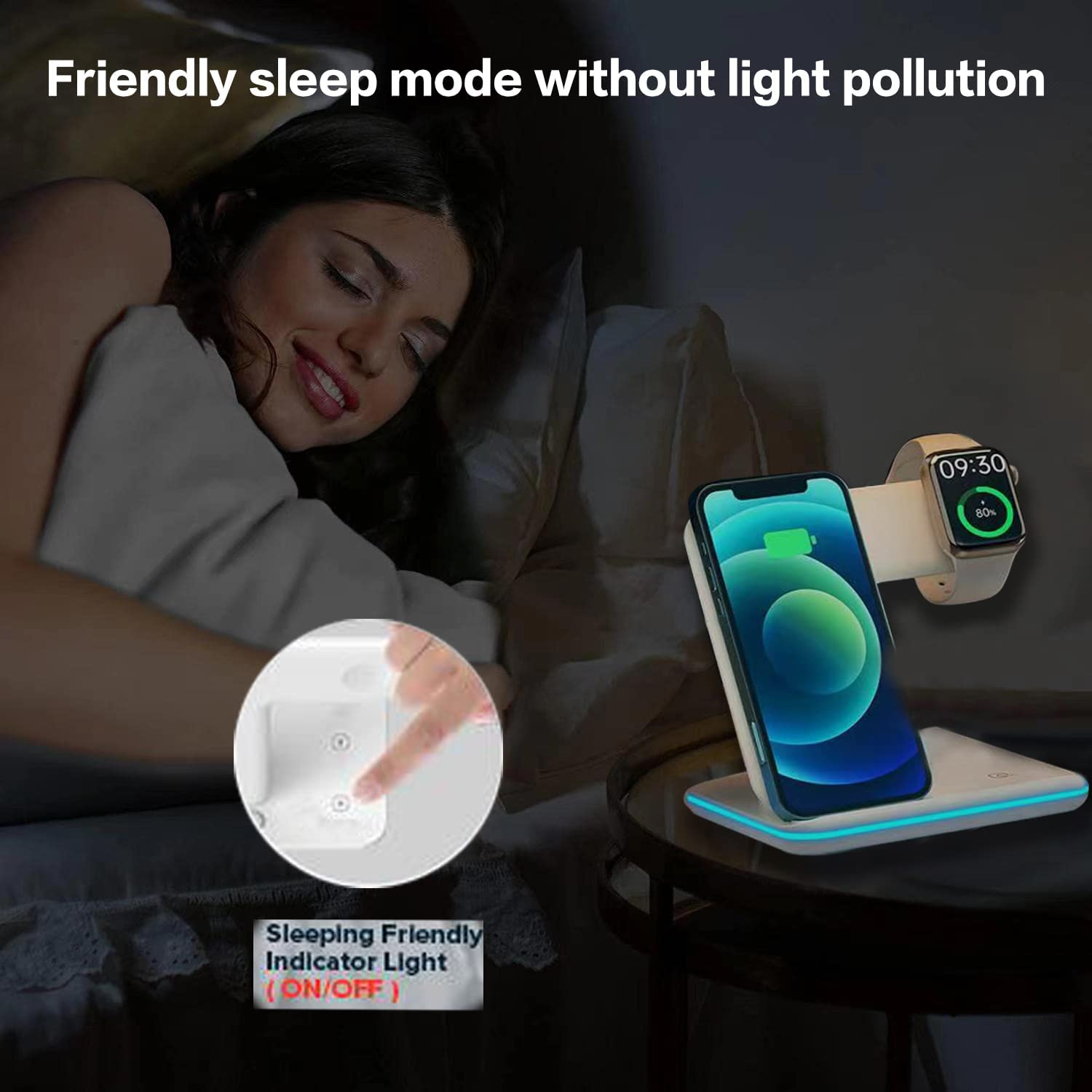 KIYOSAKI Wireless Charger, 3 in 1 Charging Station, Charging Dock for Airpods and Airpods Pro, Watch Stand for Apple Watch, Qi Fast Charging Stand for Iphone Samsung Galaxy and All Qi-Enabled Devices image number 2