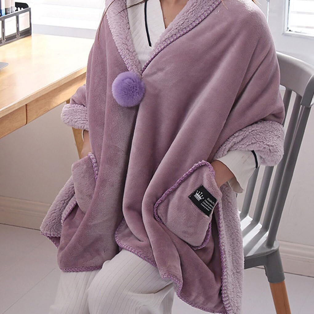 IOIUSKKU Stay Warm in Style with Soft Fleece Button Bed Jacket Versatile Polyester Soft Fleece Button Bed Jacket with Pockets image number 2