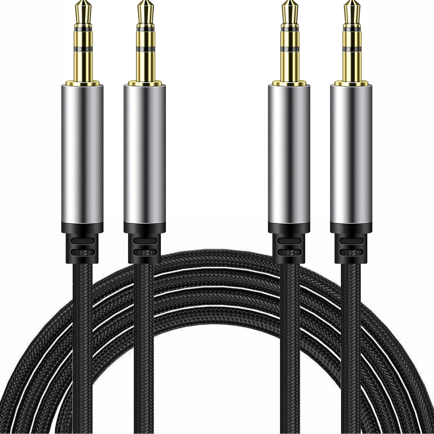 SAISN 3.5Mm Audio Aux Cable - 2 Pack 3Ft Nylon Braided Hi-Fi Stereo Audio TRS Cable for Car Home Stereos, Headphones, Speakers, Laptops, Grey