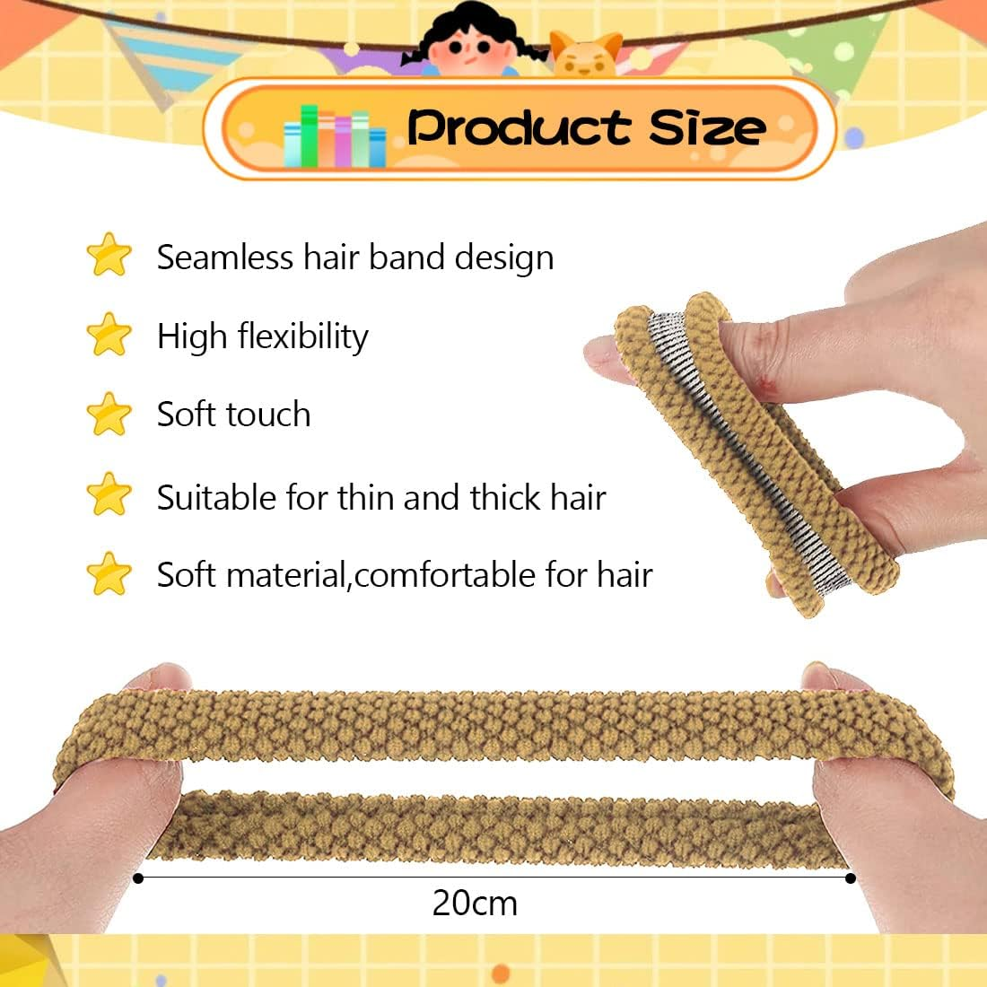 Pack of 10 Thick Cotton Hair Scrunchies, FUKPO Seamless Hair Bands, Elastic for Women, Girls, Stretchy Ponytail Holder, Braid Bobbles, No Kinks, Non-Slip Hair Elastic Bands (Mixed Colour) - Pink, Champagne, Red, Blue, Brown image number 5