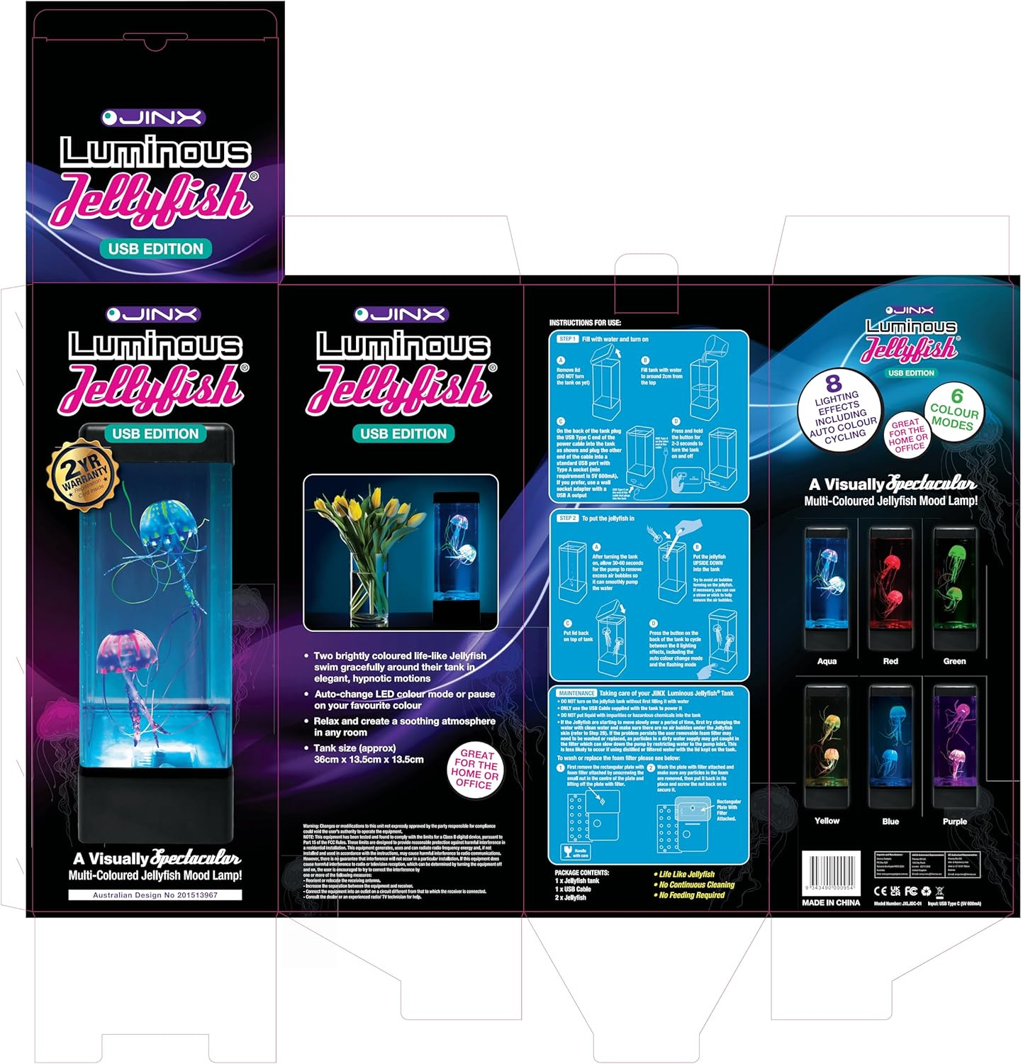 24X7 Nonstop Quiet Operation Premium Large Jinx Luminous Jellyfish Lamp - High-Performance Pump & Multiple Accessory Support - Aquarium Night Light Mood Lamp/Lava Lamp- USB Edition