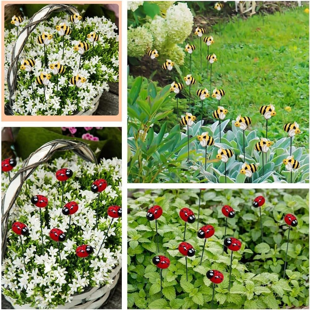 10Pcs Bee + 10Pcs Ladybug Garden Stakes Outdoor Decor Colorful Insect Art for Flower Beds, Spring Lawn and Patio, Honeybee and Ladybug Themed Plant Accessories, Painted Resin Craft for Yard and Garden - Dragonfly image number 7