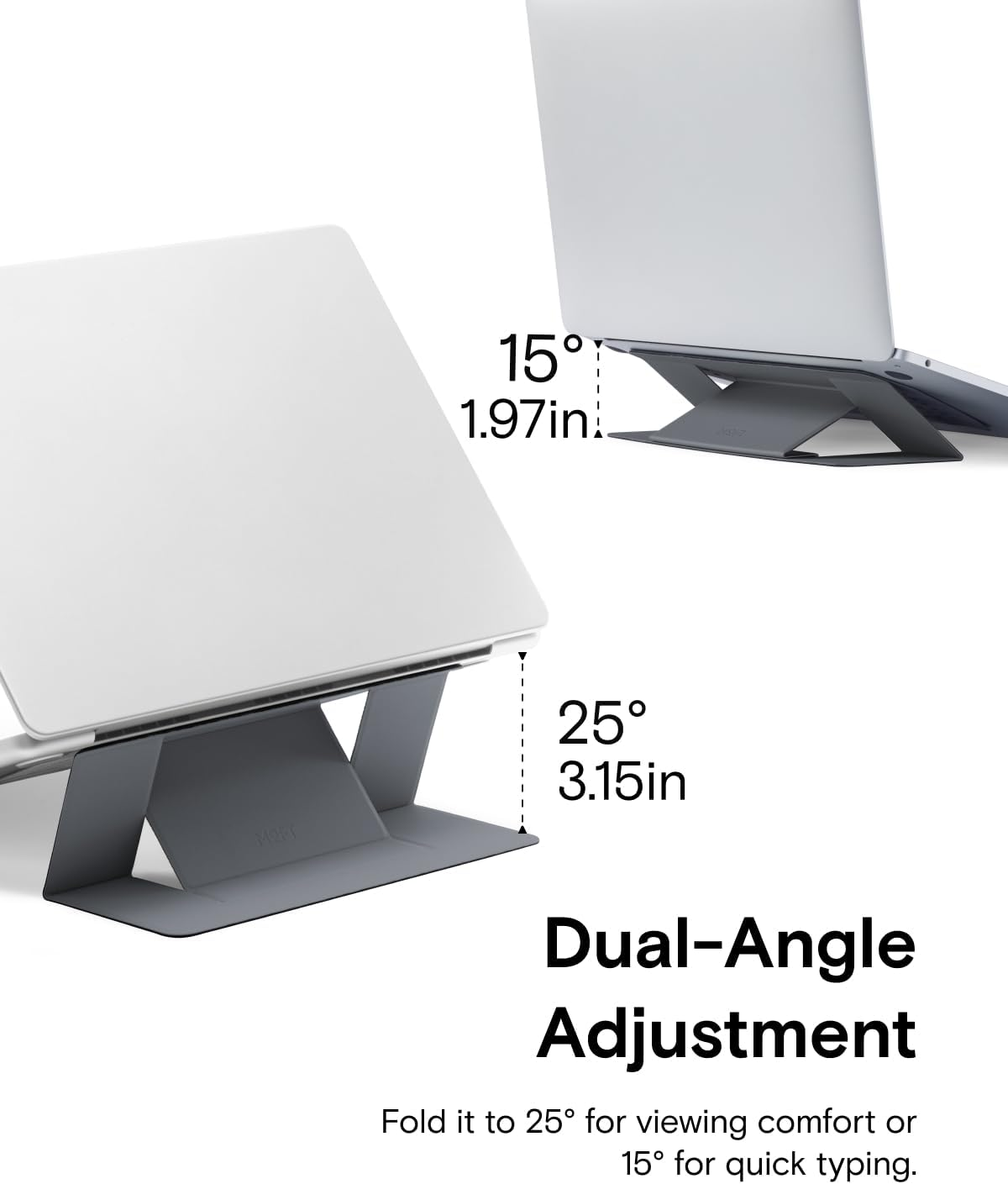 MOFT Laptop Stand for Desk, Adhesive Macbook Computer Stand with 2 Adjustable Viewing Angles, Foldable and Portable Laptop Riser Compatible with 11"-16" Laptops, Grey image number 2