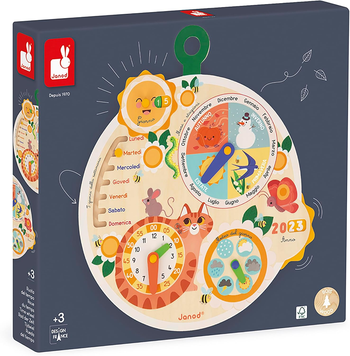 Janod Zeitrad Wooden Learning Calendar for Children'S Educational Play Wooden Toy from FSC from 3 Years J09624, Multi-Coloured image number 1