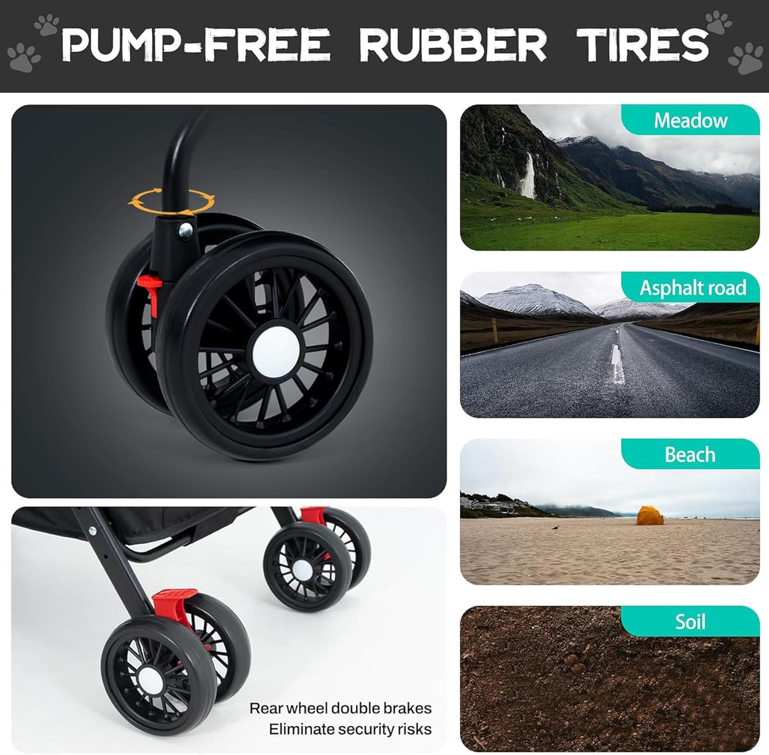 4 Wheels Dog Cat Stroller, Foldable Pet Folding Stroller with Storage Basket and Cup Holder for Medium Small Dogs Cats, Black