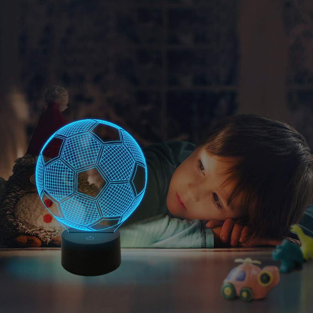 FULLOSUN Soccer Kids Night Light, 3D Football Optical Illusion Lamp Timer & Remote Control with 16 Color Changing Great Bedroom Decoration for Sports Fan Toddler Men Friends image number 1