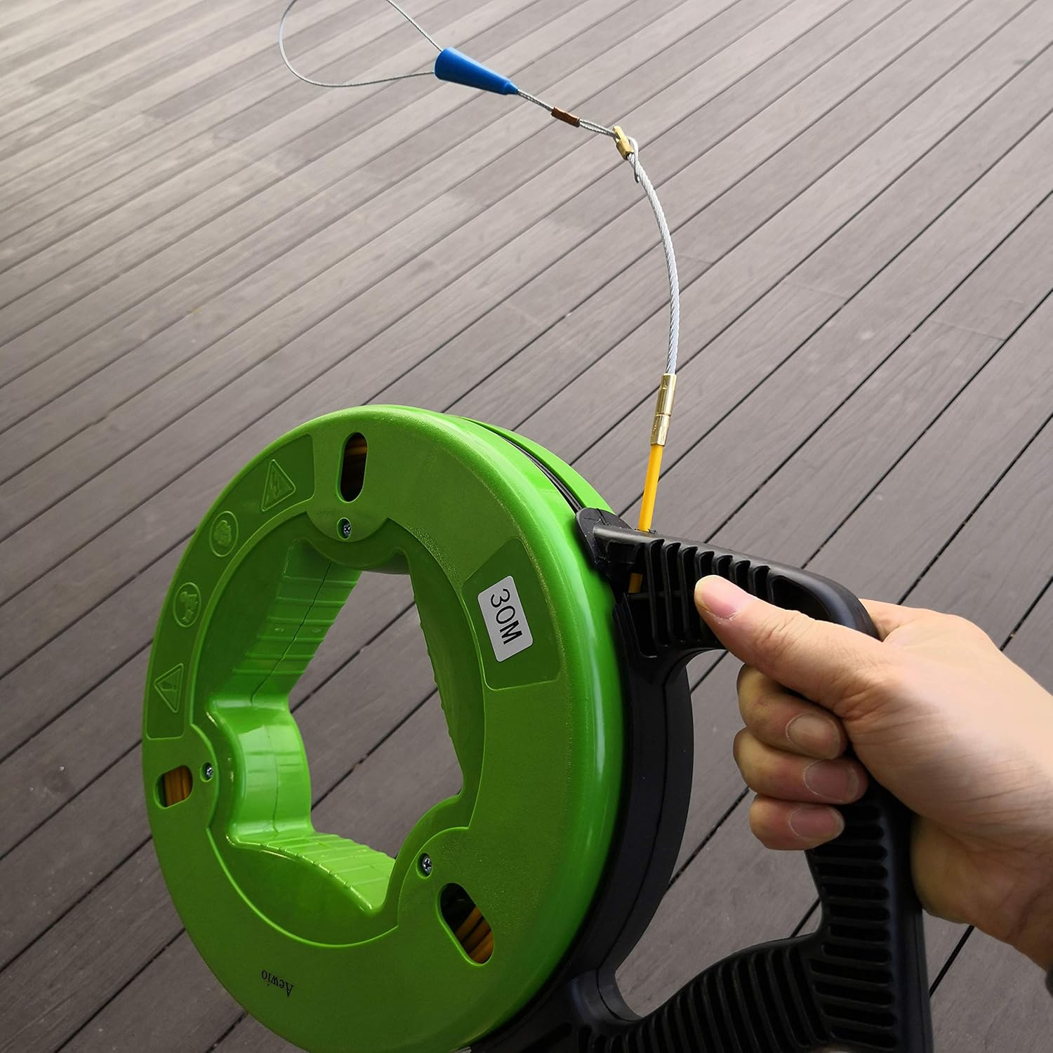 30M(100Ft) Fiberglass Electrical Wire Cable Fish Tape Reel Cable Puller (Green Shell) image number 2