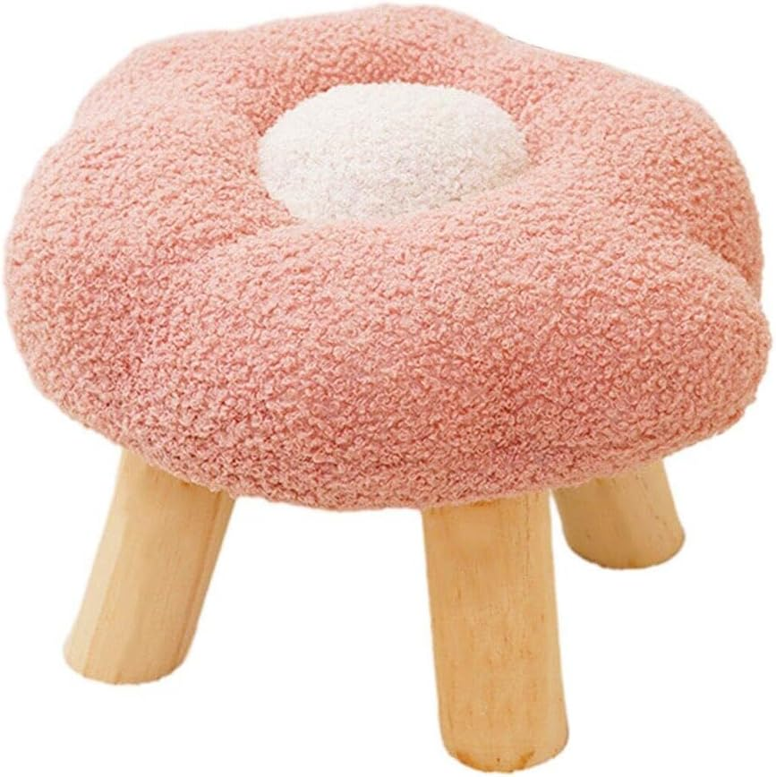 Flower-Shaped Small Ottoman Footstool, Multipurpose Wooden Leg Pouf for Bedroom, Living Room, Entryway, Playroom, under Desk, Pink image number 3
