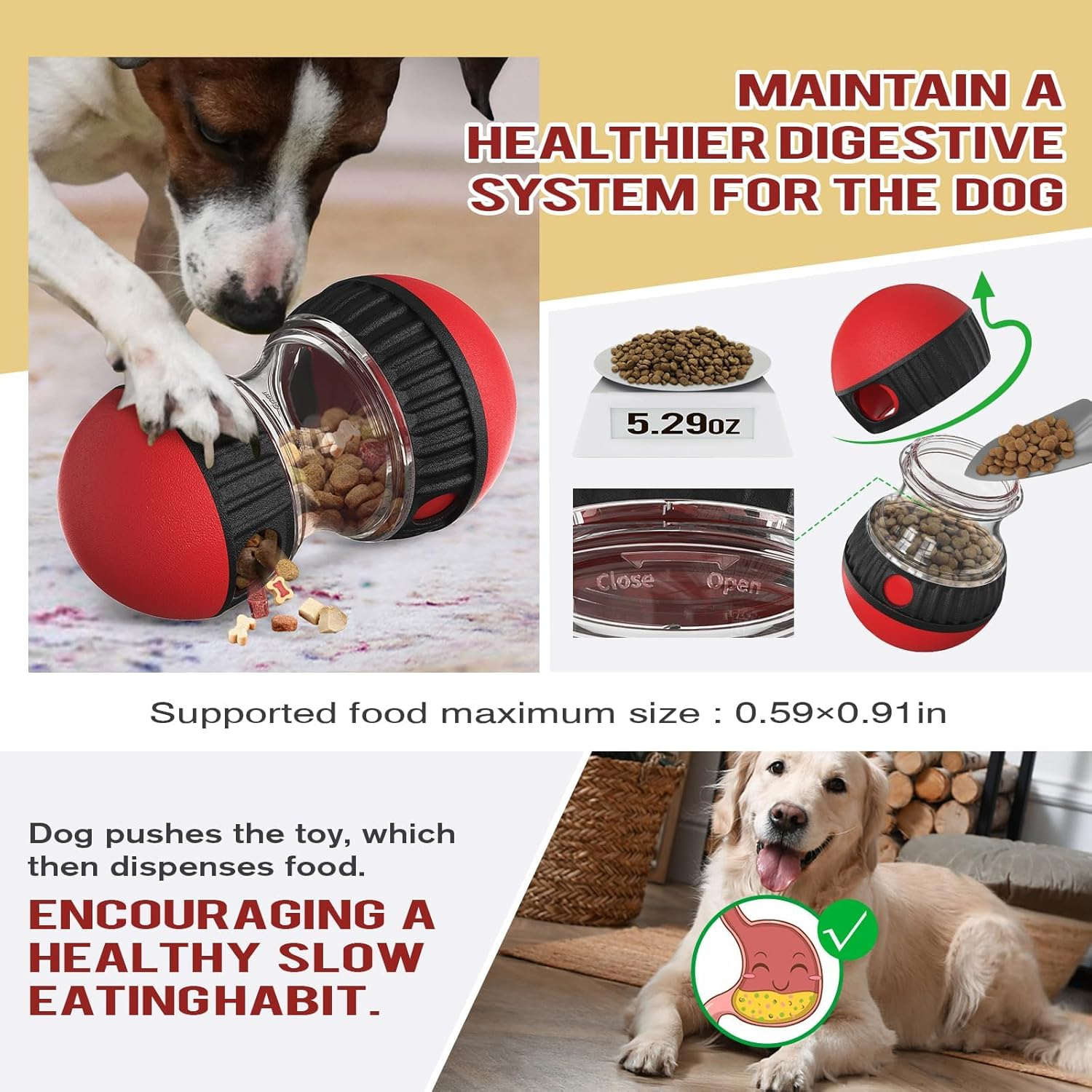 Dog Food Puzzle Toy Adjustable Treat Dispensing Food Dispenser Slow Feeder Bowls Puppy Enrichment Toy Ball Dog Interactive Chase Training Toys for Small Medium Large Dogs image number 5