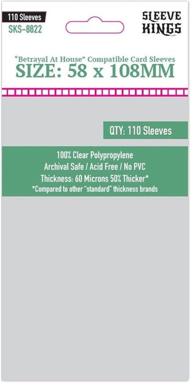 Sleeve Kings Board Game Betrayal at House Compatible Card Sleeves 110-Piece Pack, 58 Mm X108 Mm Size