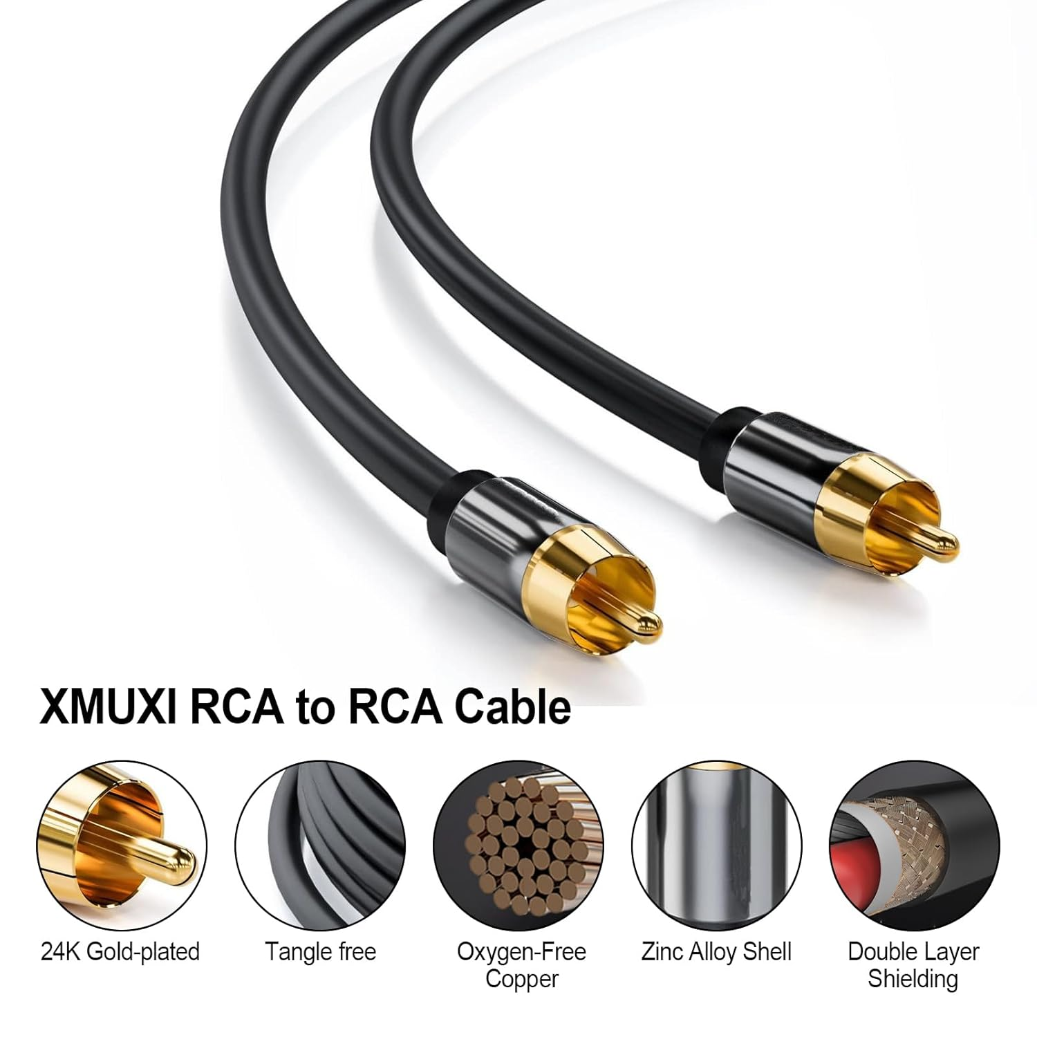 XMUXI RCA Cable Digital Coaxial Audio Cable, Subwoofer RCA to RCA Male to Male for Amps/Hi-Fis, Audio Signals Composite Video (2 Meters) image number 1