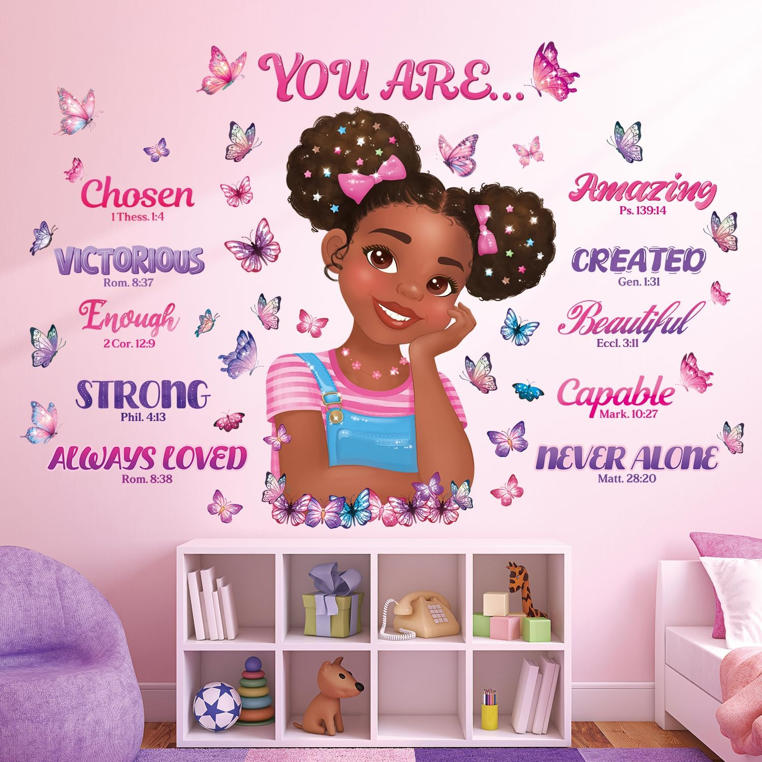 DECOWALL SG2-2502 Black Girl Magic Bible Wall Stickers Decals Inspirational Quotes Verses Decor Pink Bedroom Room Art Decorations Peel and Stick Princess Nursery Butterfly Kids Baby Home