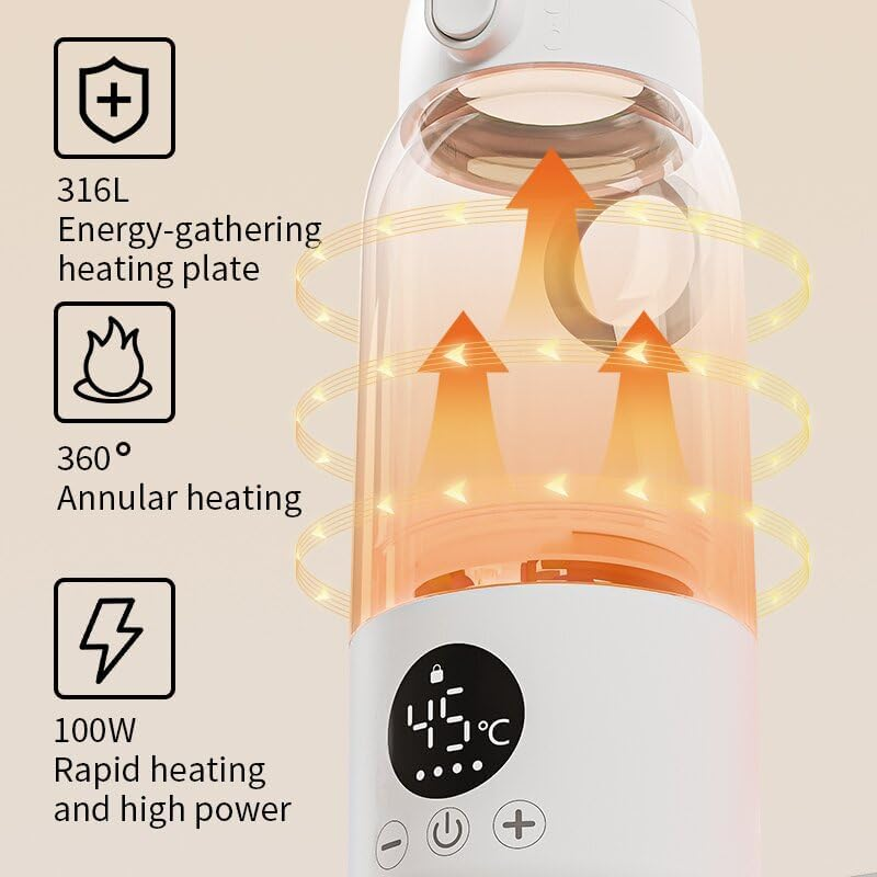 Portable Bottle Warmer, Super Fast Charging, 500ML Rechargeable Portable Milk Warmer with Precise Temperature Control and IPX6 Washable Design, Smart Baby Bottle Warmer with LCD Display for Travel, Outdoor image number 4