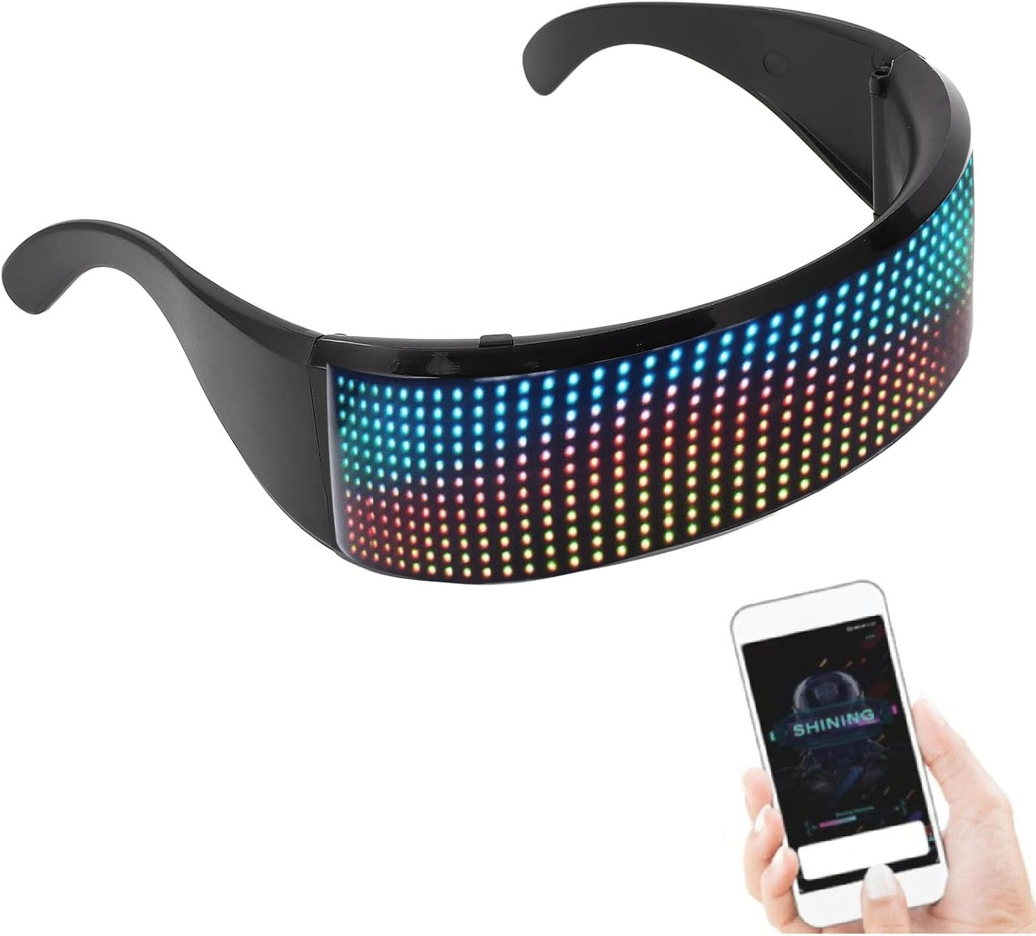 Bewinner RGB Light up Glasses for Halloween Party, Bluetooth APP Control Light up Glasses, Party Neon Glasses with Cool Design for IOS Android image number 1