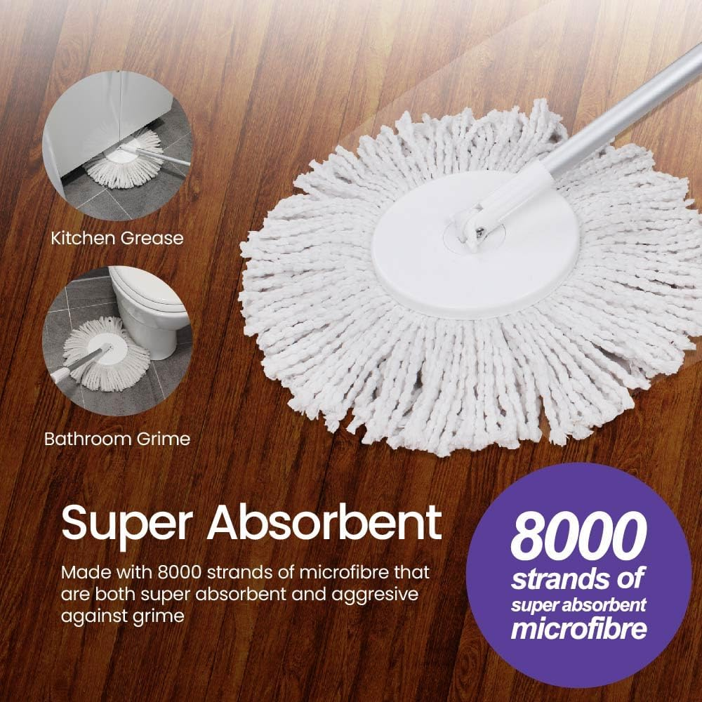 White Magic Duo Spin Mop Complete Set &ndash; 40 Floor Cleaning Sheets, 2 Microfibre Mop Heads, 1 Microfinger Mop Head & Scrubbing Brush - All-In-One Deep Floor Cleaning System image number 2