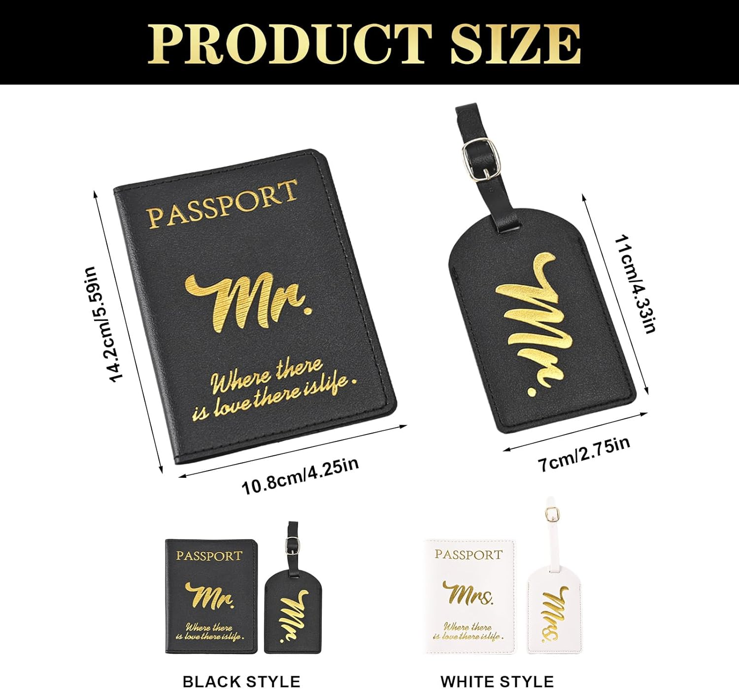Travel Essentials,Mr and Mrs Luggage Tags & Passport Holders Set, Bridal Shower Gifts for Bride - Honeymoon Travel Essentials, Wedding Gifts for Couples 2025, Vacation Must Haves image number 3