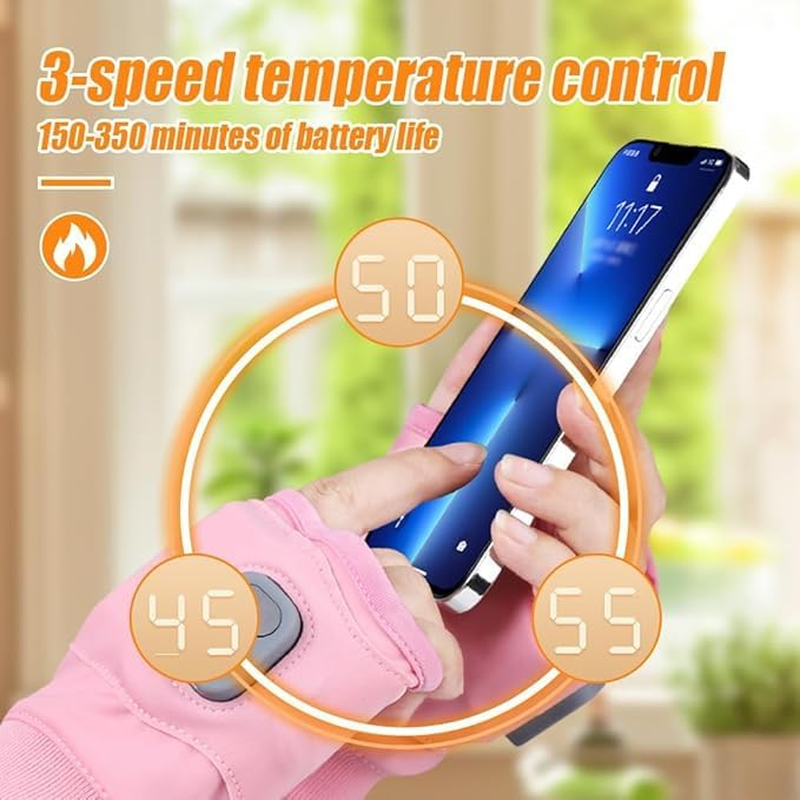 Heated Gloves for Women, Smart Thermostatic Electric Heated Fingerless Gloves Rechargeable, USB Portable Heating Gloves, Winter Hand Warmer for Work Cycling Skiing Outdoor Snow - Black image number 3