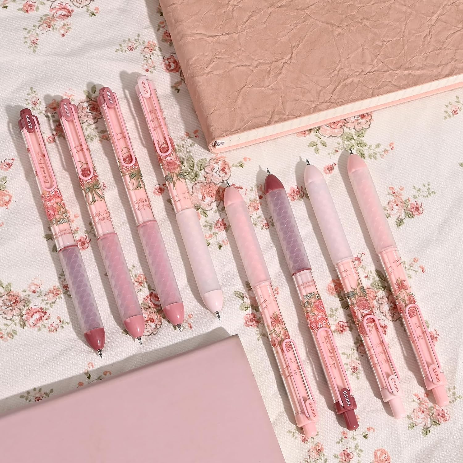 BAYTORY 8Pcs Retractable Gel Pens, Scented Ink Pens, Smooth Writing Black Ink Pen with Aesthetic Pen Barrel for Journaling Note Taking Sketching (Pink) image number 2