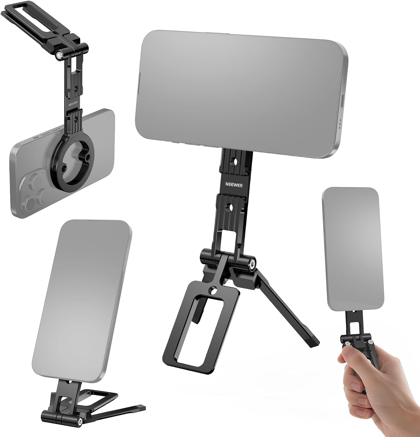 NEEWER Magnetic Phone Tripod Holder Stand, Metal Cell Phone Mount Grip with 1/4" Threads, Cold Shoe & Arca Type, Compatible with Magsafe Iphone Samsung Huawei Android for Video Recording, PA098 image number 2