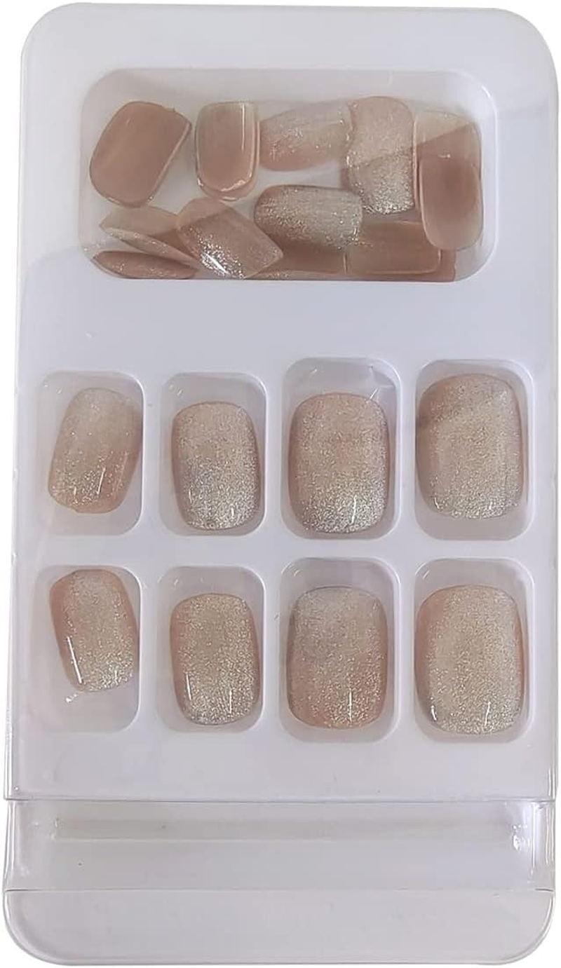 Glitter Cat Eye False Nials Glossy Square Oval Short Full Cover Press on Nails Art Design 24 Pcs Fake Nails Tips for Women Grils Home Salon image number 2