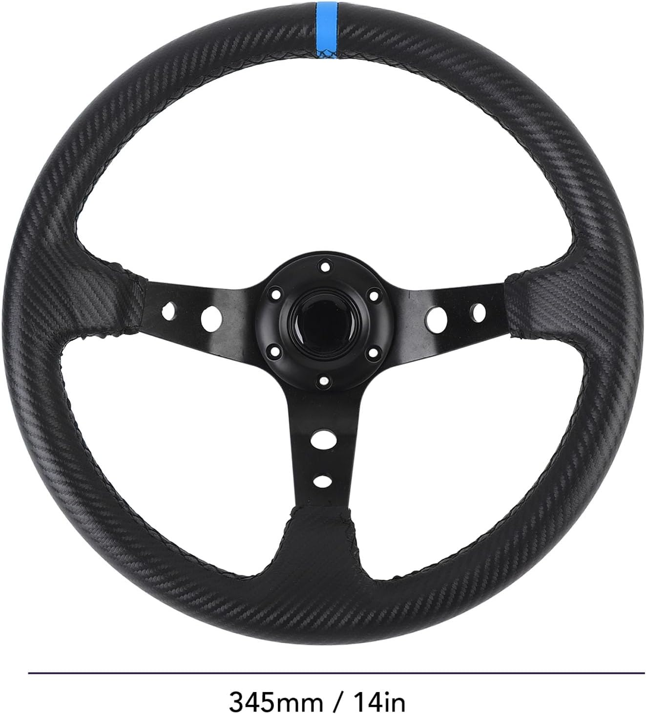 Jiawu 14In Blue Universal Car Racing Steering Wheel, Pvc+Aluminum, Carbon Fiber Look, Compatible with Passenger Car, Truck, SUV, Van - Blue image number 2