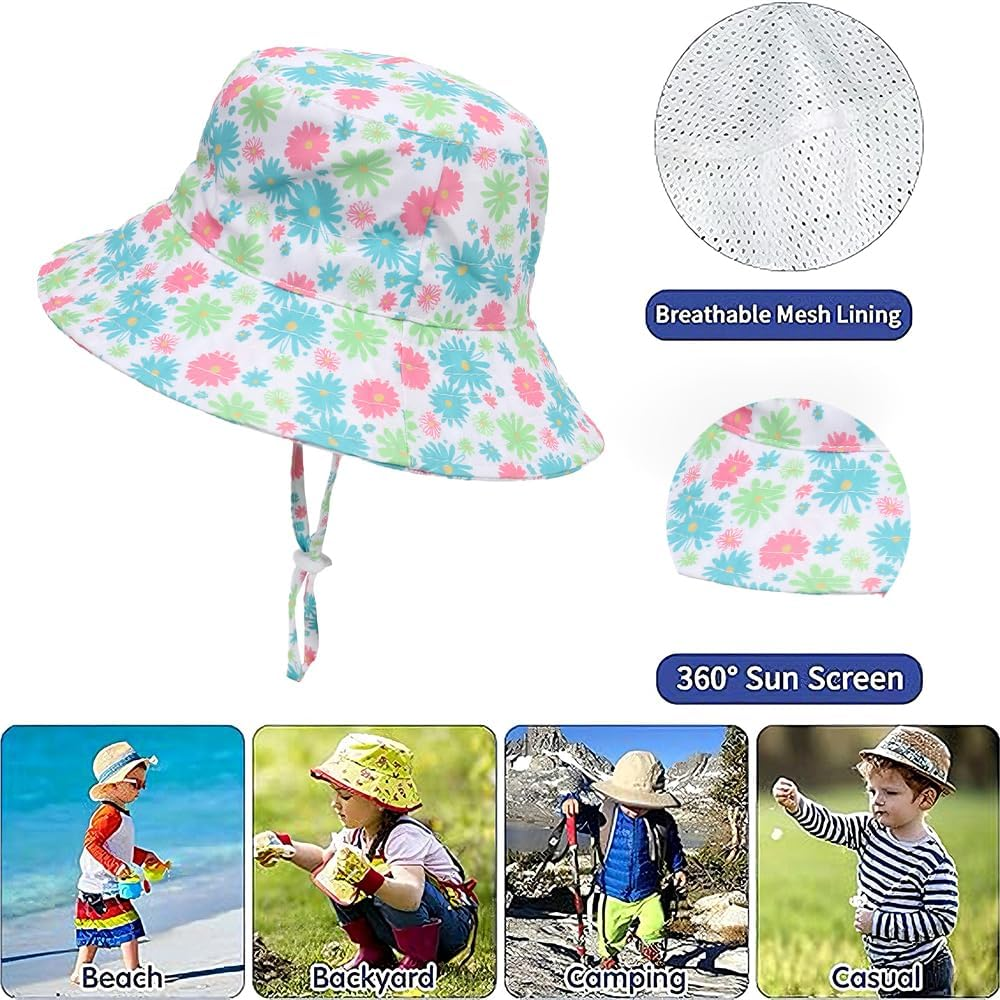 Ptduabenlu Baby Sun Hat Toddler UPF 50+ Summer Sun Protection Cap Infant Beach Wide Brim Bucket Hat for Kids Boys Girls image number 3