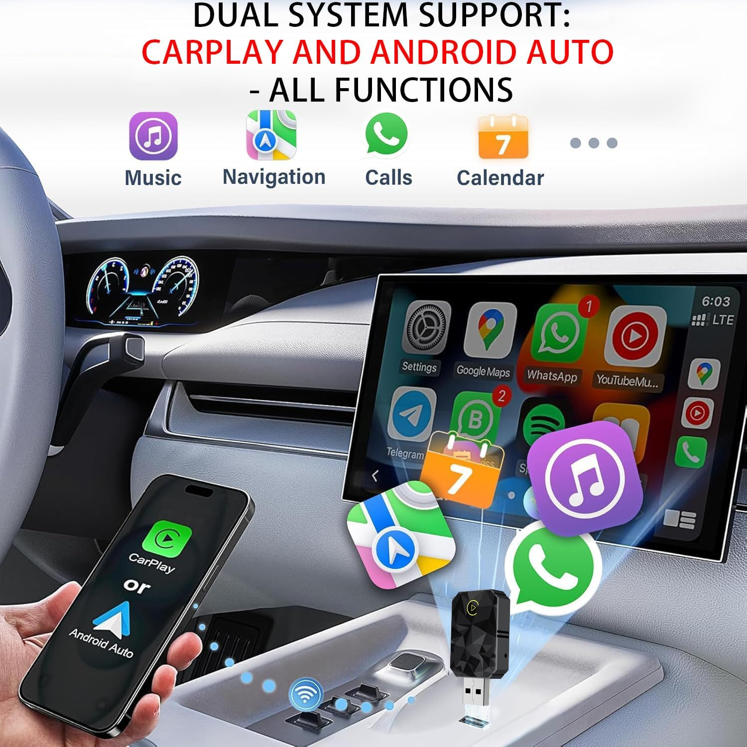 Bilmoon Wireless Adapter Converts Wired to Wireless for Carplay and Android 2 in 1 Small Size, Fast and Stable Connection, Plug & Play, USB to Usb-C/Type-C, Stable and Lag-Free Control image number 1