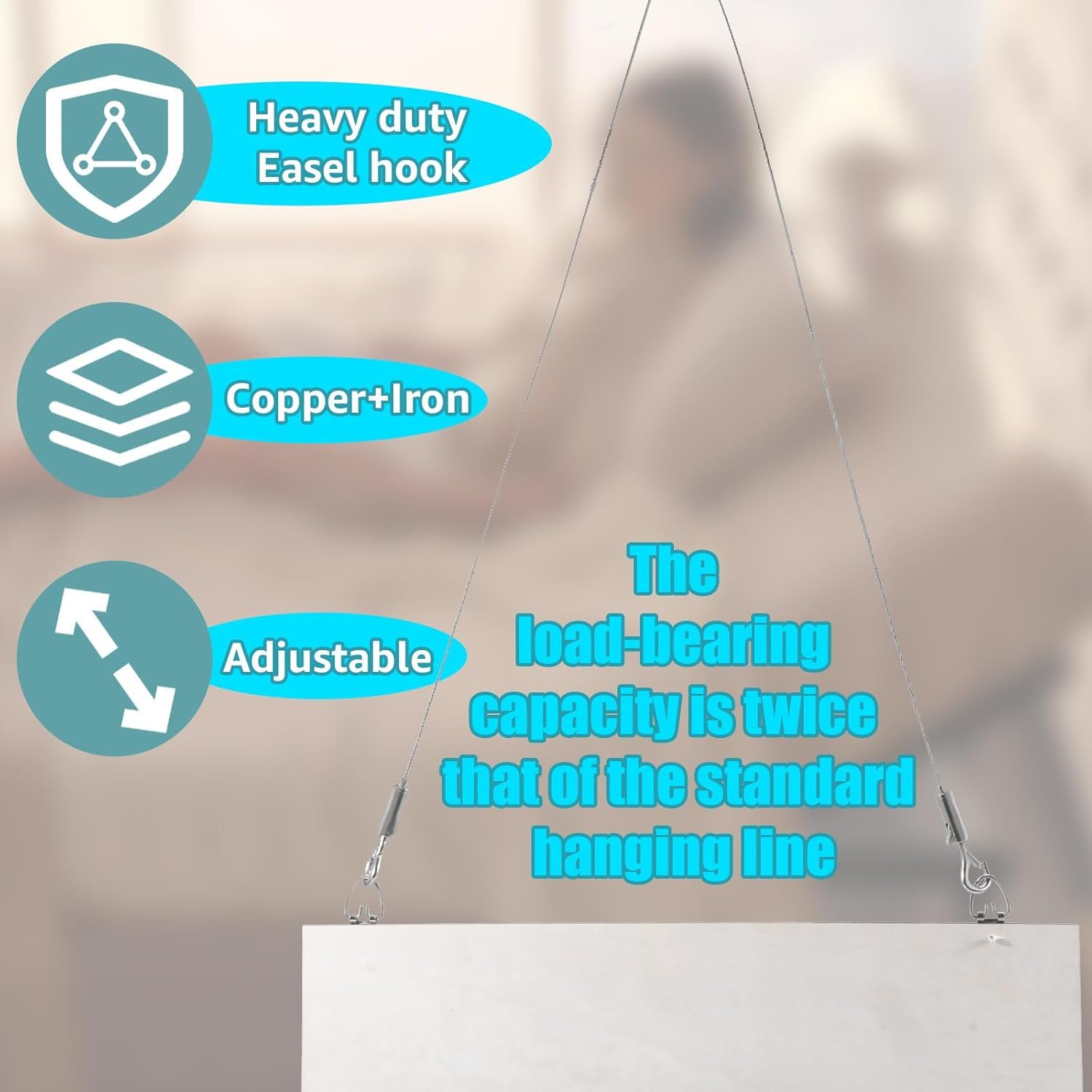 Adjustable Picture Hanging Wire, Iron Heavy Duty Wire Rope, Adjustable Length Picture Hanger, Locking Clip Hanging Lanyard, for Mirror Hardware,Light Lamp,Billboards, Flowerpot image number 6