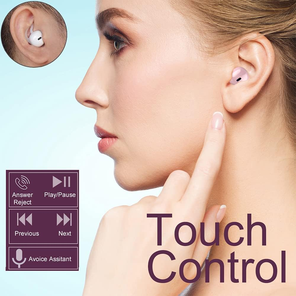 Eleror Mini Wireless Bluetooth Earbuds Invisible Earpiece Small Ear Buds Semi In-Ear Headphone for Work, Walk, Handsfree, Sleep on Side (White) image number 5