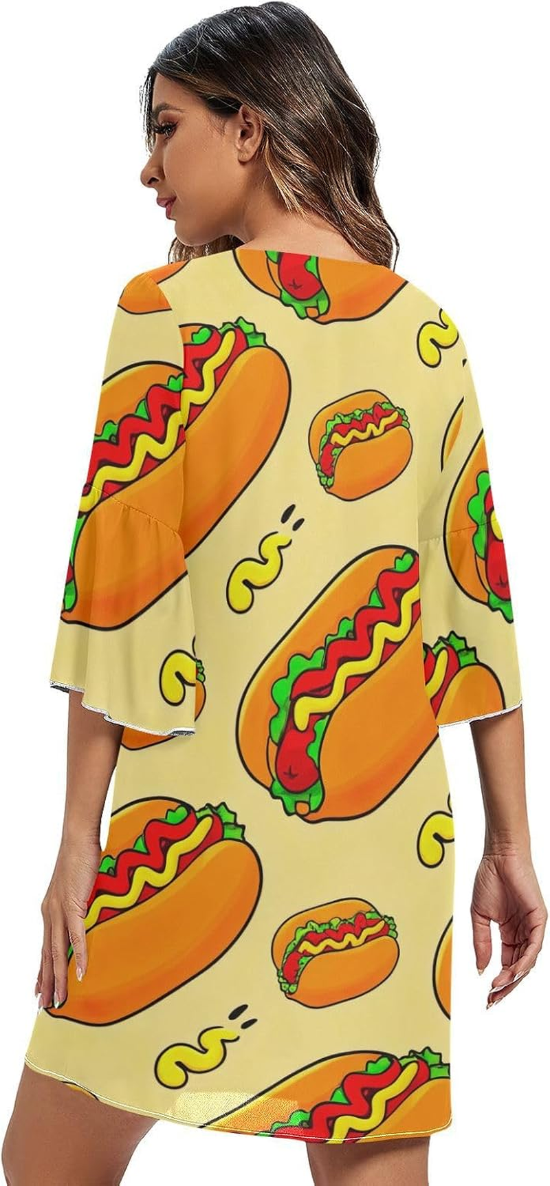 Cartoon Hot Dogs Ladies Chiffon Dress Printed Line Maternity Dress S-XXL image number 3