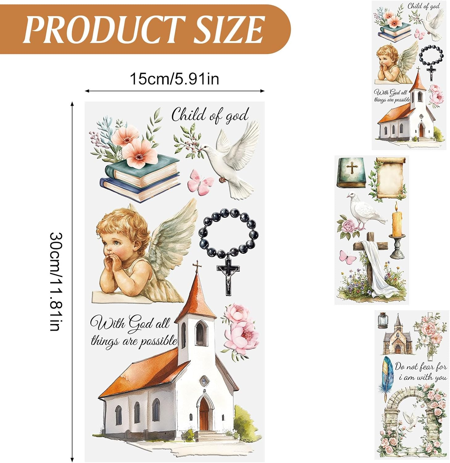 HICOHAND Rub on Transfers for Crafts, 3 PCS Cross and Church Transfers for Furniture Rub on Transfers Stickers Decal 5.91*11.81In/15*30 Cm. for Wood Wall Window Home Office DIY Art Craft Decoration - Red Heart image number 3