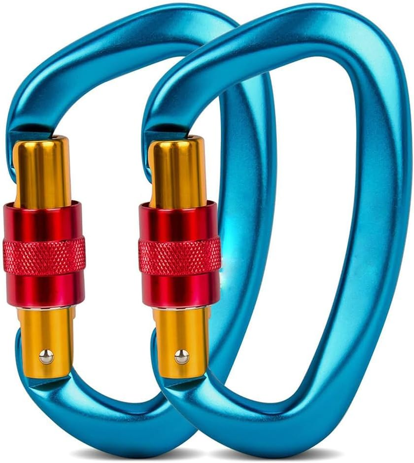 2 Pack D Shape Climbing Carabiner, Heavy Duty Carabiner Connector with 25KN (5623Lbs) for Camping, Mountaineer, Hammock, Outdoor Equipment & Large Animal Leash image number 1