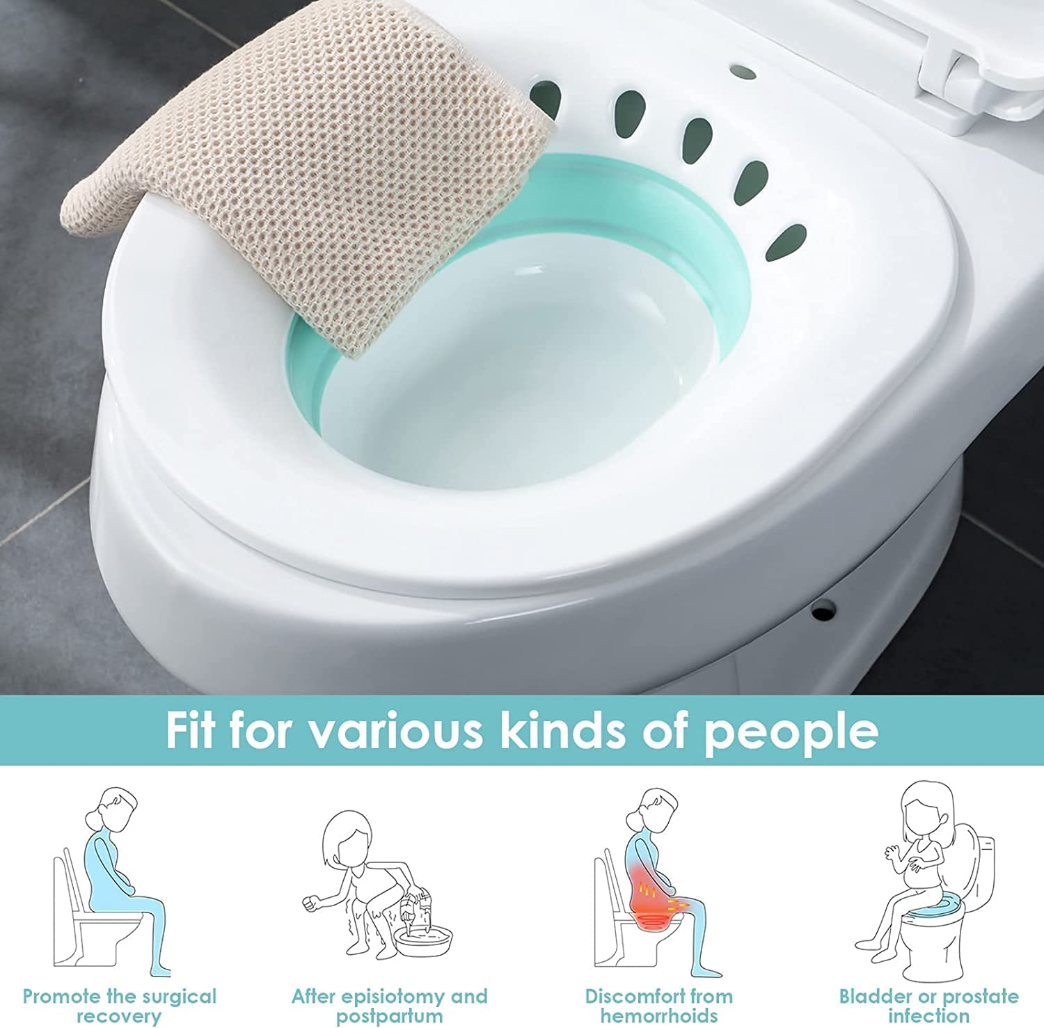 Sitz Bath for Toilet Portable Sitz Bath Basin for Hemorrhoids Treatment Postpartum Care Pregnant Women Perineal Episiotomy Soak Relief and Elderly Fits Standard Toilets and Commode Chair image number 2