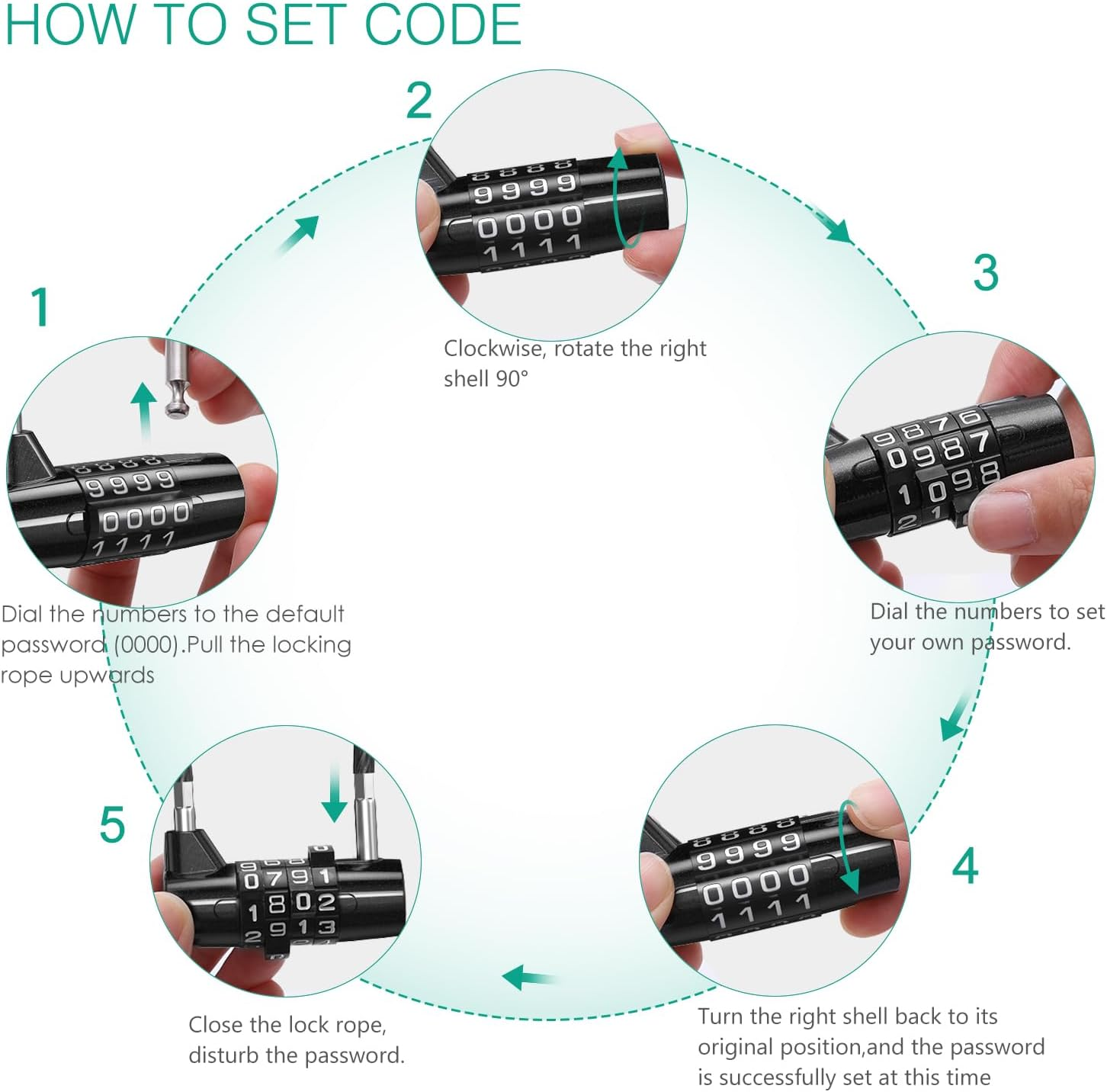 ORIA Combination Padlock, 2Pcs Long Shackle Padlock, 4-Digit Combination Padlock, Waterproof Resettable Cable Lock for Gym, School Locker, Fence, Gate, Toolboxes, Luggage, Bike image number 3