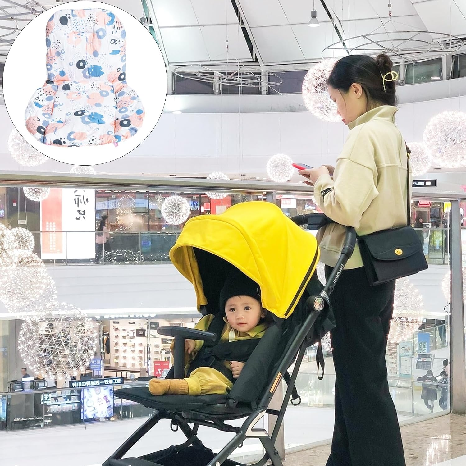 FRCOLOR Colorful Cart Seat Cushion Soft Insert Pram Liner Cushion Warm Winter Dining Chair Pad for Boys Stroller and Feeding Seat image number 1