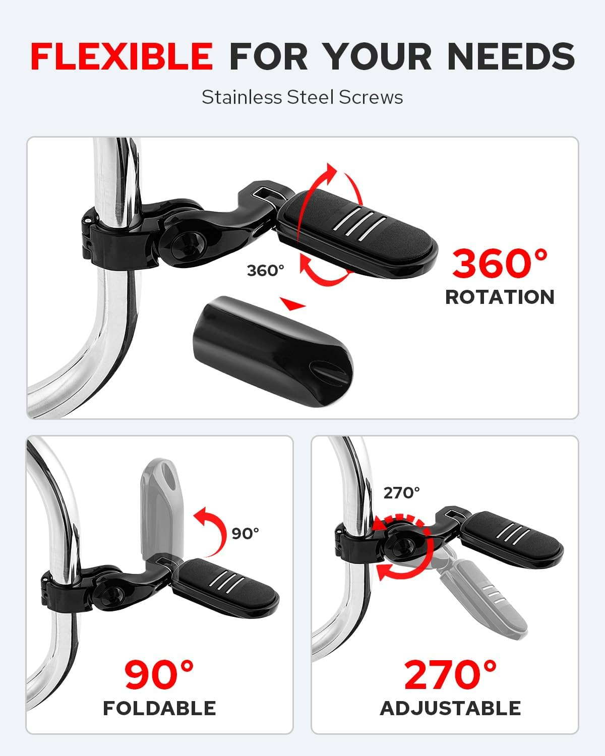 Benlari Highway Pegs, 304 Stainless Steel 1.25" Highway Footpegs Short Angled Fit for Harley Davidson Touring Street Glide Road King Softail Dyna Sportster Fits 1-1/4"(32Mm) Engine Guard(Black)