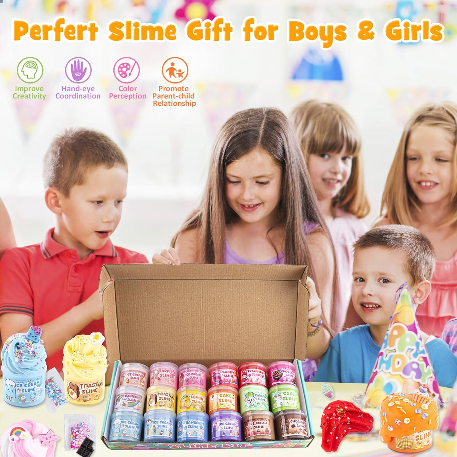 Big Butter Slime Kit, Includes 18 X 60Ml Butter Slime & 36 Packs Slime Add Ins, Slime for Kids Party Favors, Non Stick Scented Slime Kit Toys Birthday Halloween Christmas